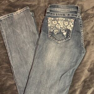 Grace Blue Straight Leg Jeans with Floral Detail